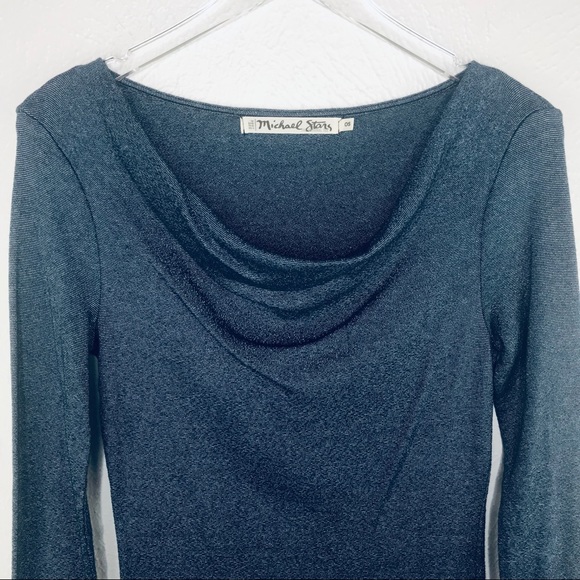 Michael Stars Metallic Blue Cowl Neck Long Sleeve Top One Size - Picture 1 of 8